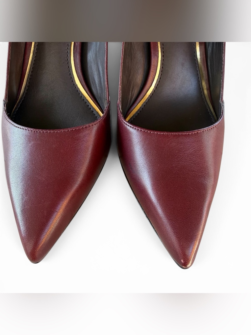 Rachel Zoe Burgundy Pointed Ankle-Strap Pumps with Gold Buckles - Picture 12 of 12